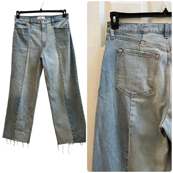 Abercrombie & Fitch Two Tone Crop Wide Leg Ultra High Rise Jean Size 32/14 Long - Picture 13 of 13